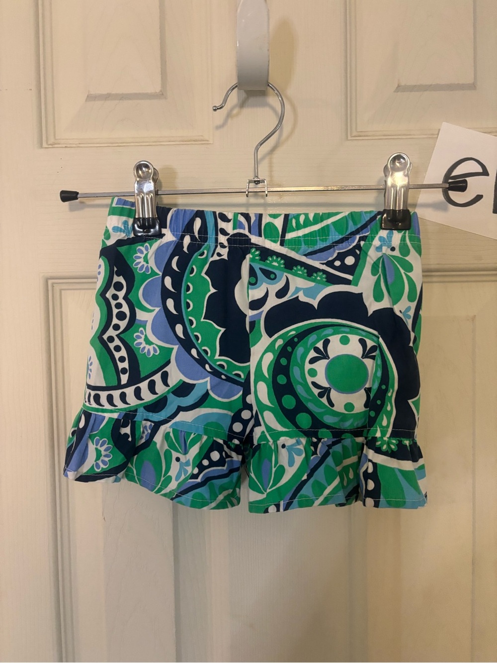Kelly's Kids Blue & Green Printed Ruffle-Hem shorts